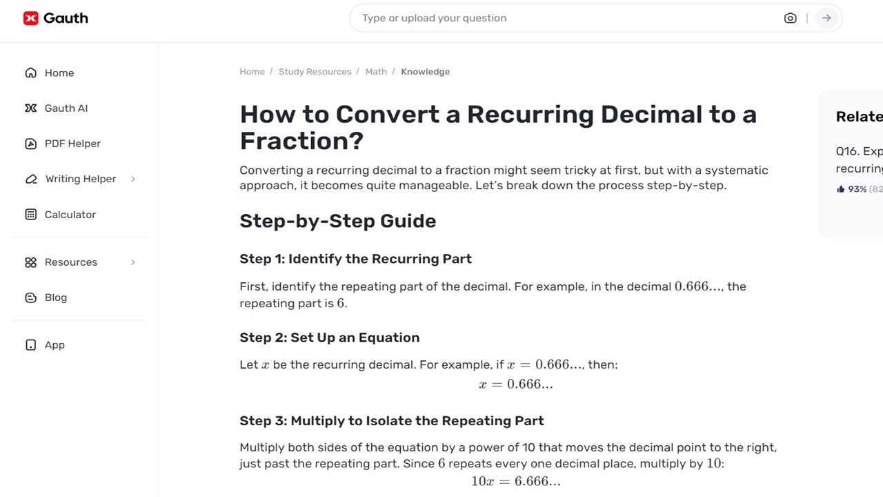 How Gauth Simplifies Converting Recurring Decimals to Fractions